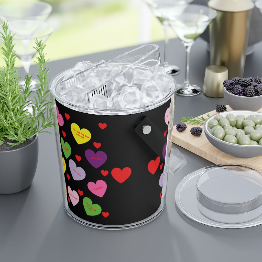 Sweet Tart Heart Black Ice Bucket with Tongs