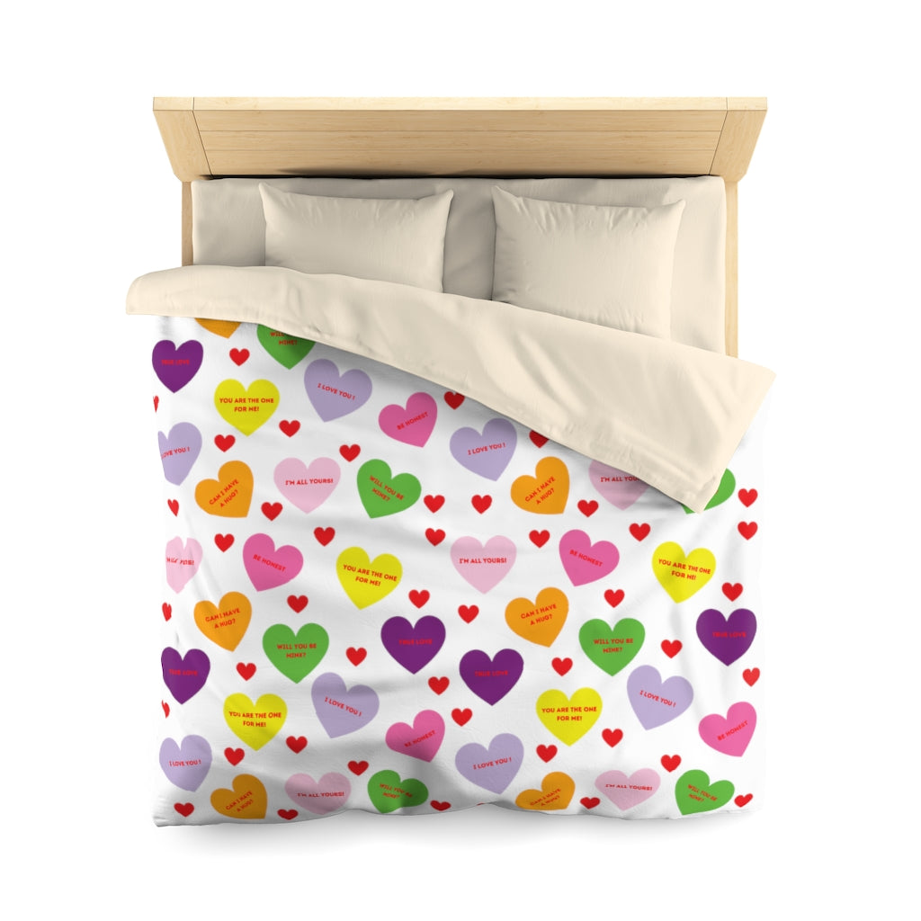 Valentine's Sweet Tart Hearts Queen Microfiber Duvet Cover