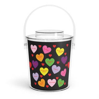Sweet Tart Heart Black Ice Bucket with Tongs