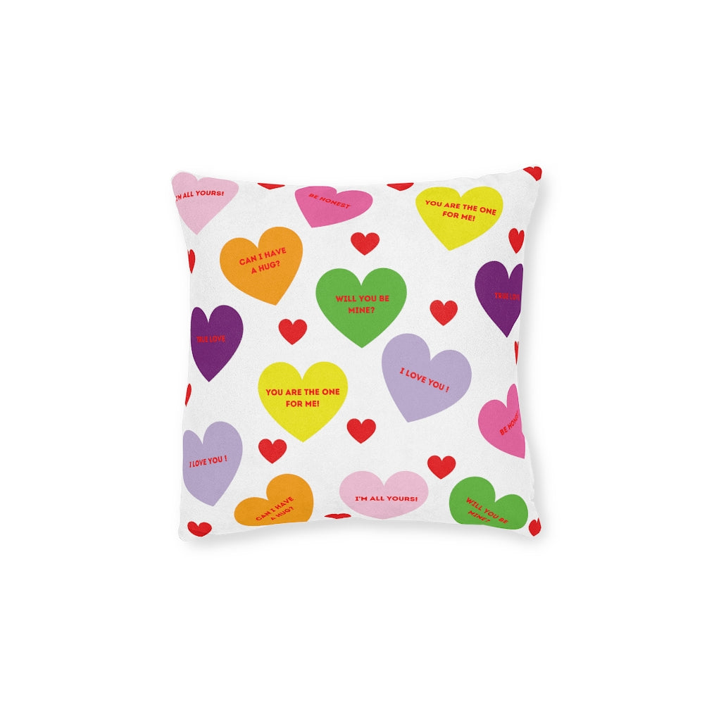 Sweet Tart Hearts Square Pillow|Pink Back