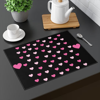 Pink Hearts Black Placemat
