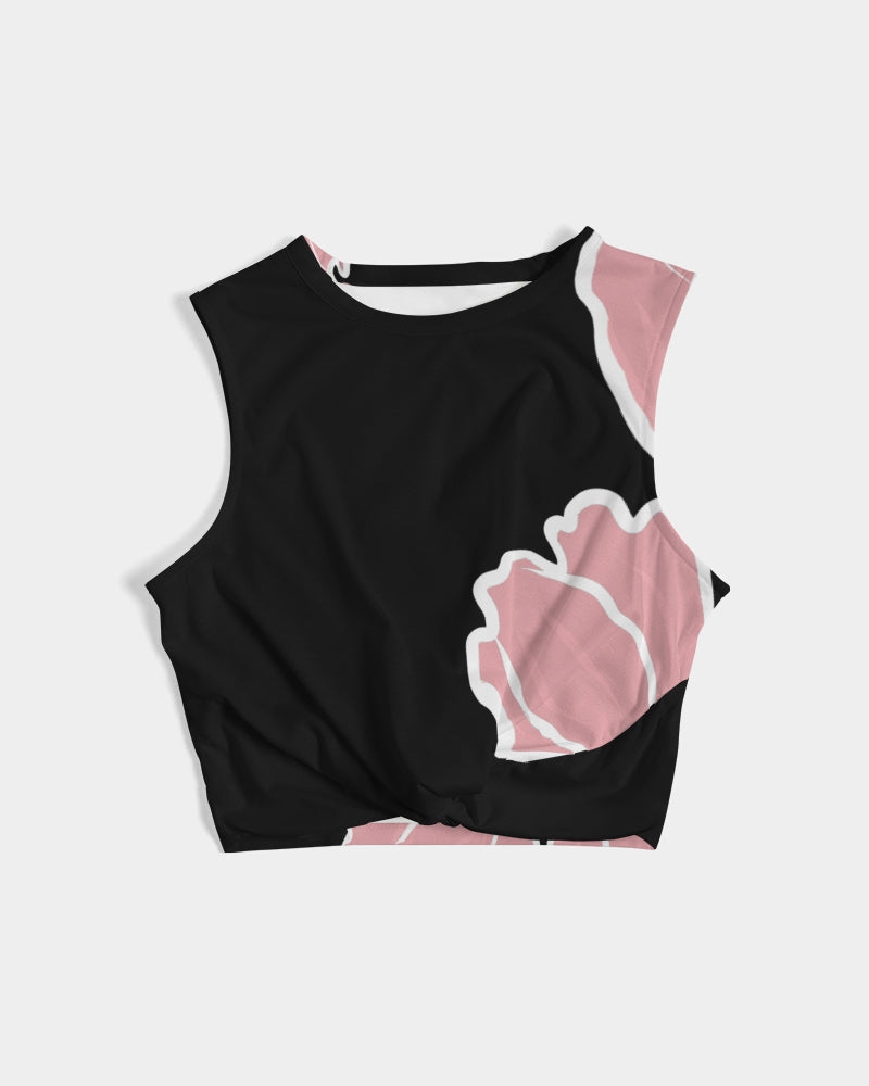 Peach Tulip Ladies Twist-Front Black Tank