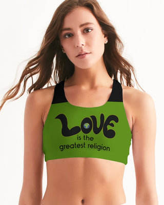 Love Is The Greatest Relgion Seamless Sports Bra (QR CODE ON BACK FOR BRAND SUPPORTERS)