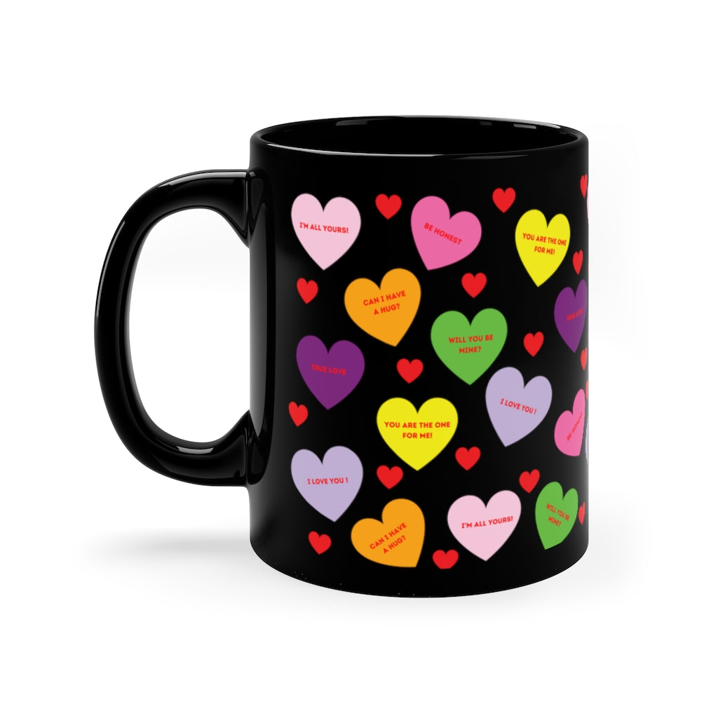 Valentine's Sweet Tart Heart Black Coffee Mug, 11oz