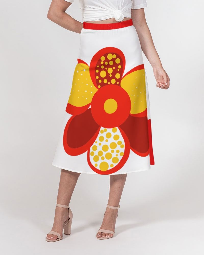 Fire Flower Ladies A-Line Midi Skirt