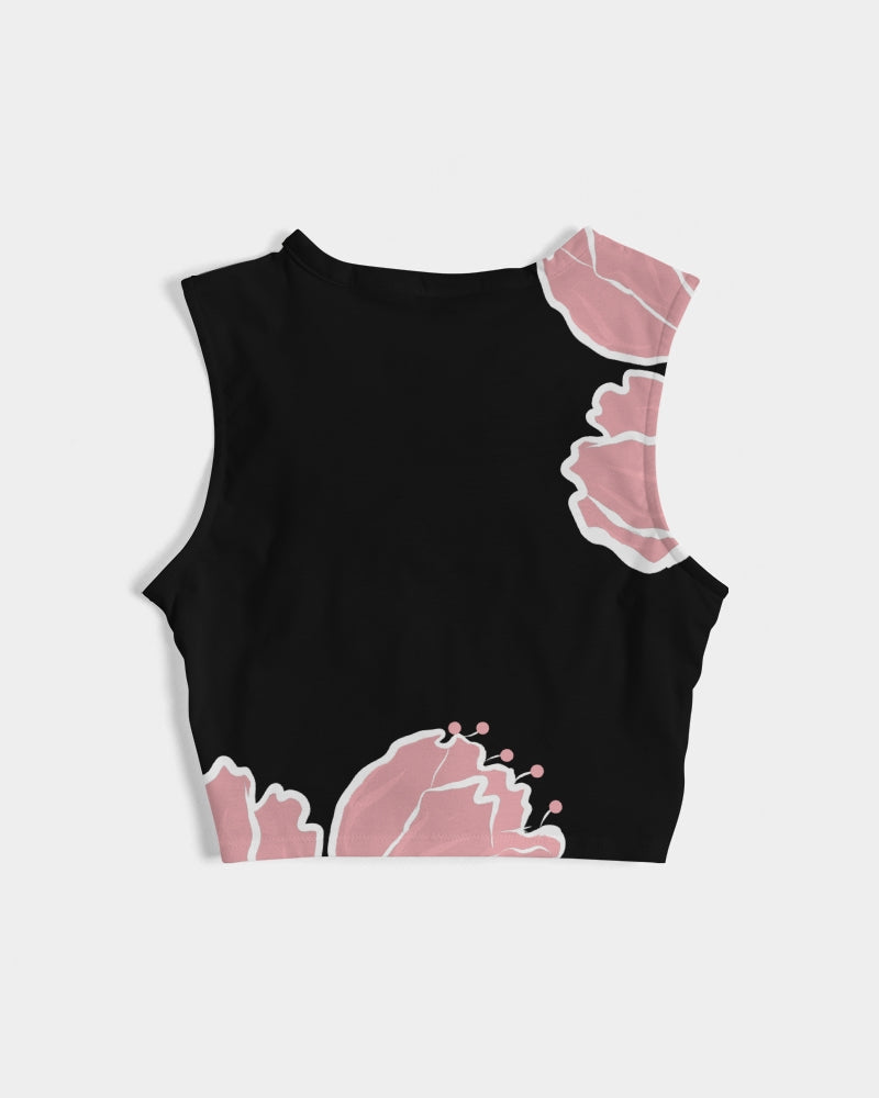 Peach Tulip Ladies Twist-Front Black Tank