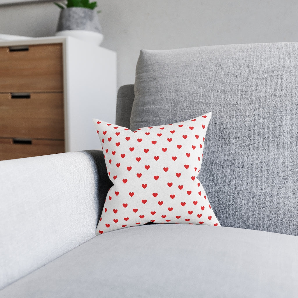 Valentine's Red Hearts 12x12 Square Pillow - White Back - 0