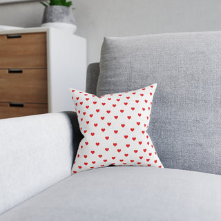 Valentine's Red Hearts 12x12 Square Pillow - White Back