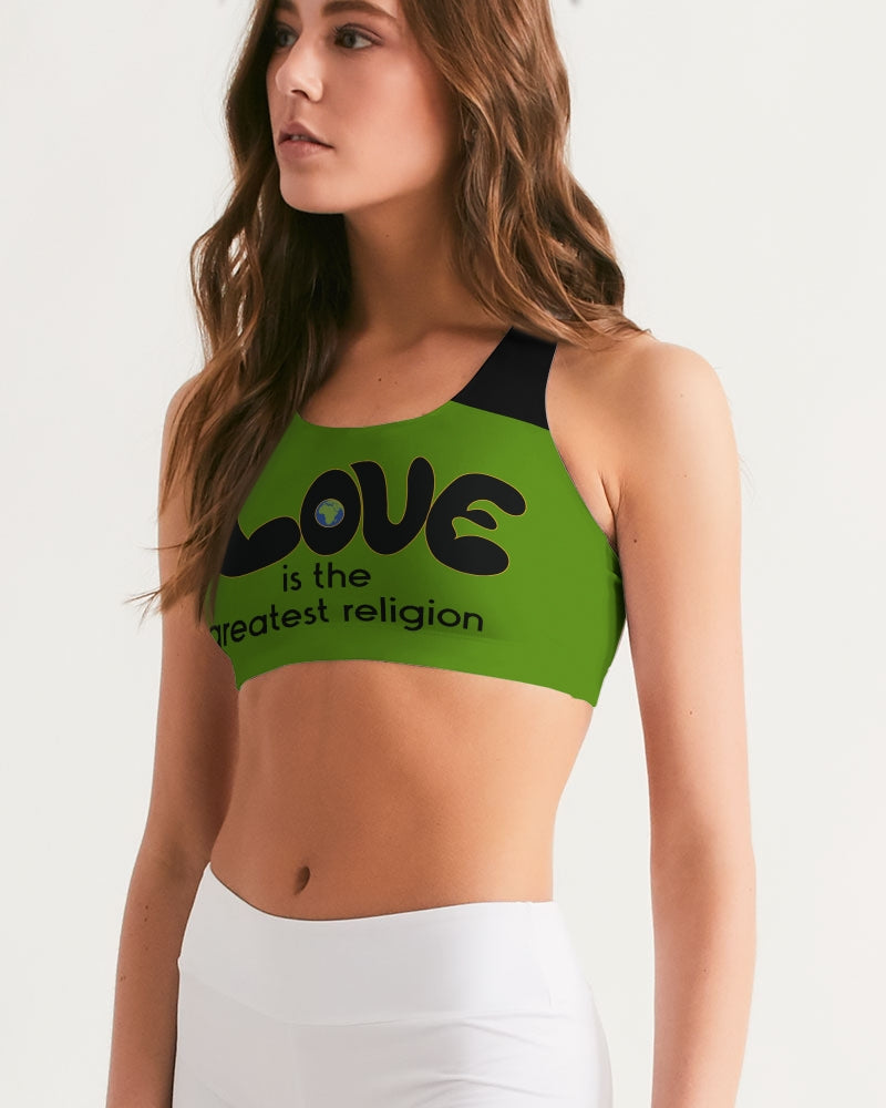 Love Is The Greatest Relgion Seamless Sports Bra (QR CODE ON BACK FOR BRAND SUPPORTERS)