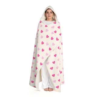 Pink Hearts Hooded Sherpa Fleece Blanket