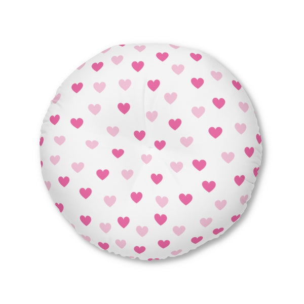 Pink Hearts Tufted Round Floor Pillow