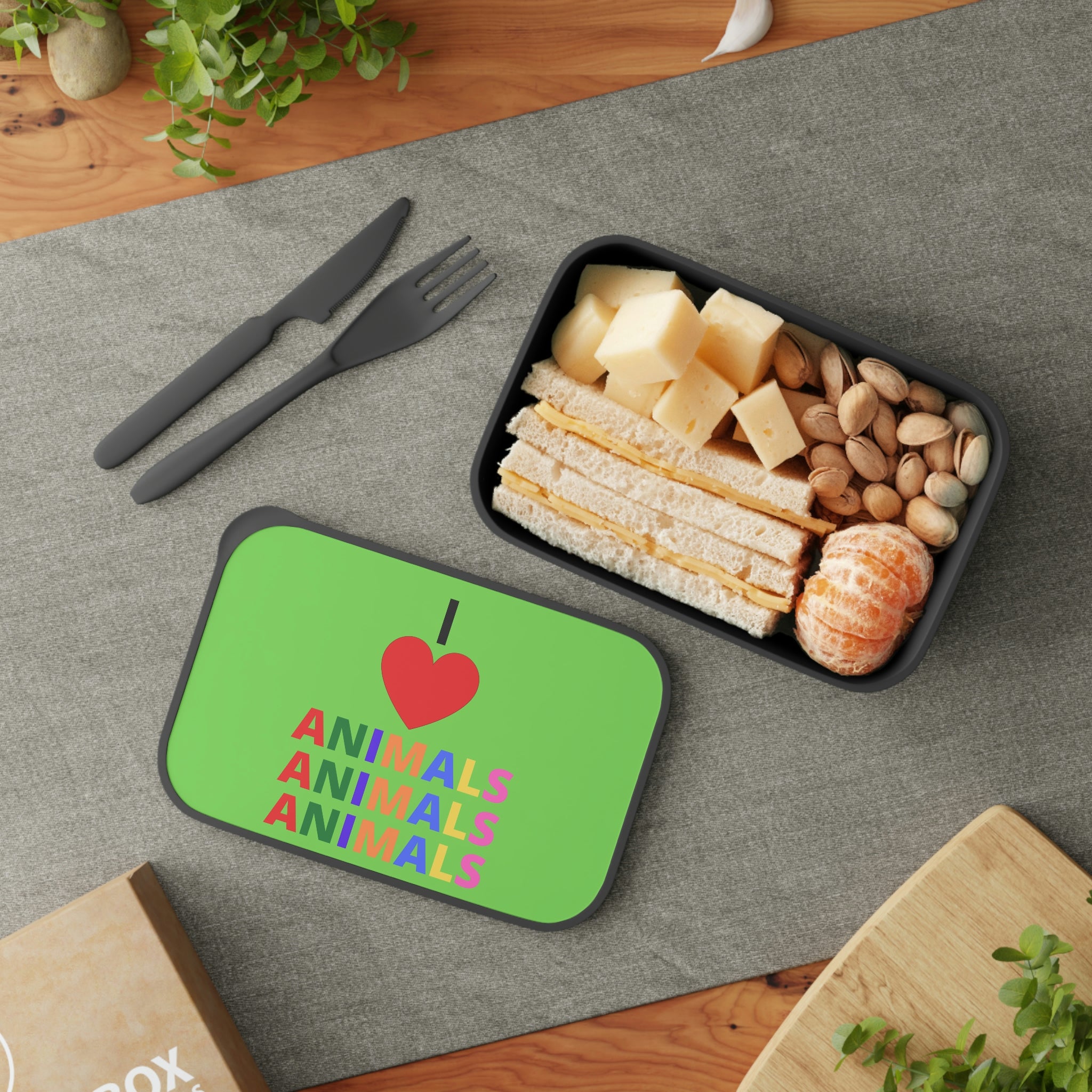 PLA  I LOVE ANIMALS Bento Box+Band+Utensils - 0