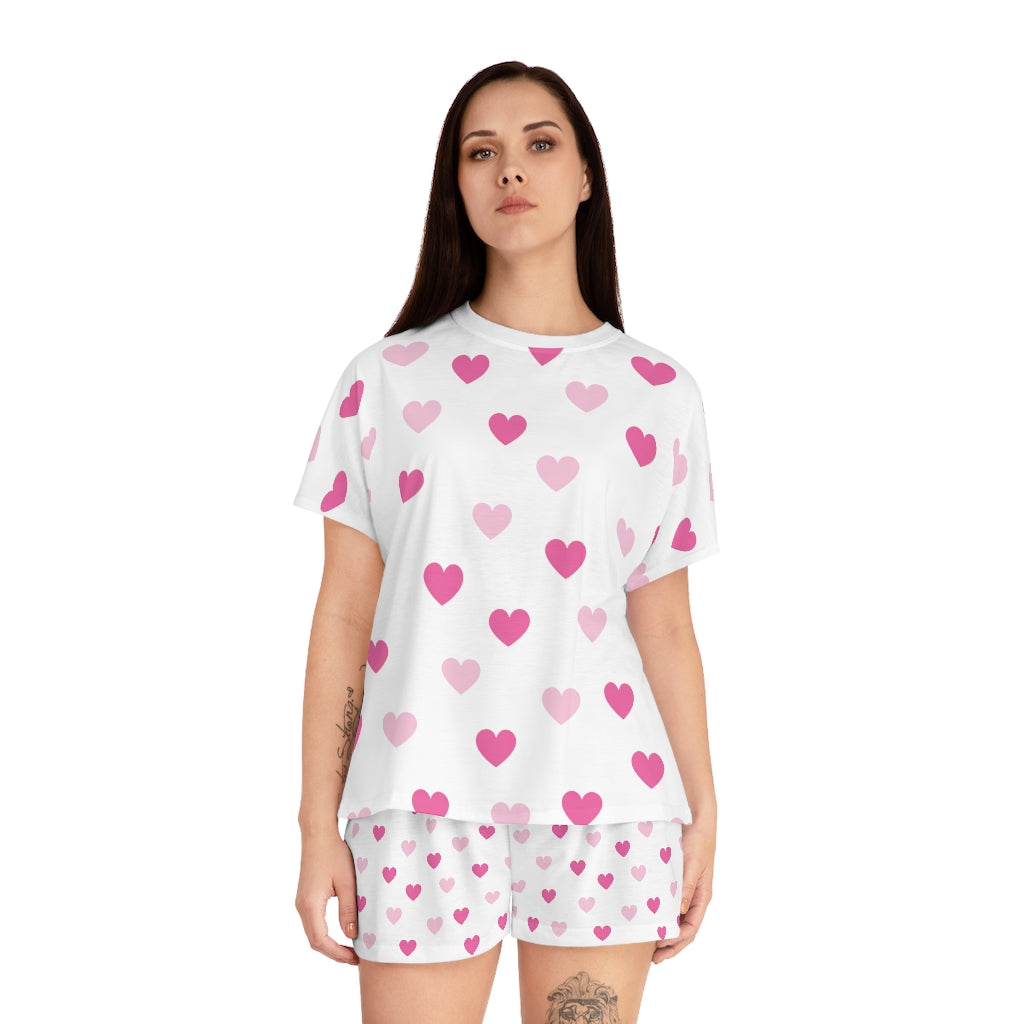 Pink Hearts Ladies Short Pajama Set