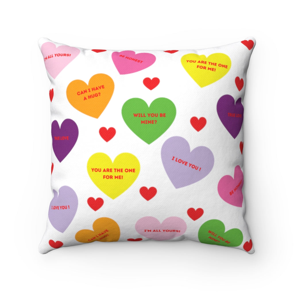 Sweet Tart Hearts Spun Polyester Square Pillow