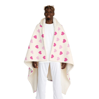 Pink Hearts Hooded Sherpa Fleece Blanket