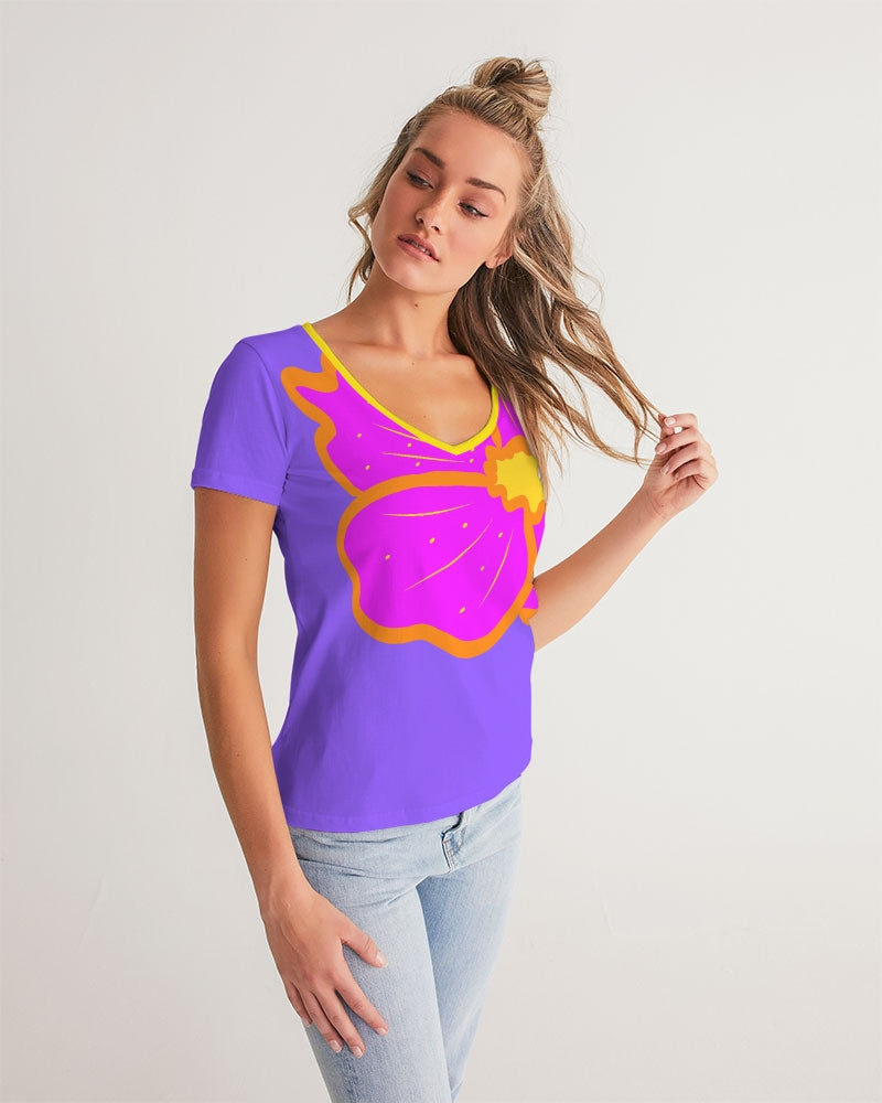 Cali Flower Ladies V-Neck Tee