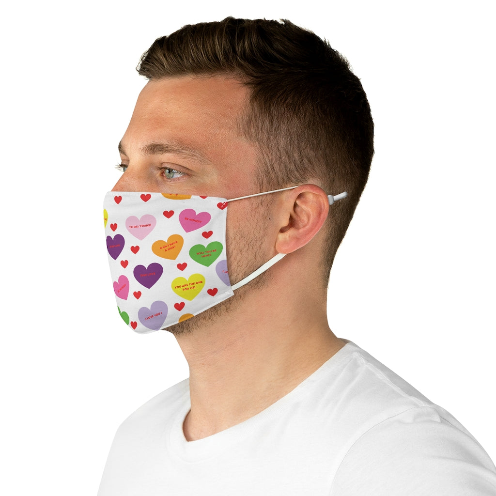 Valentine's Sweet Tart Hearts White Fabric Face Mask