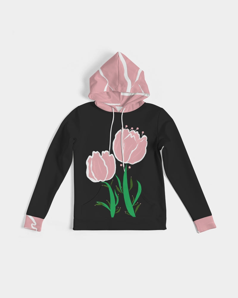 Peach Tulip Ladies Black Hoodie