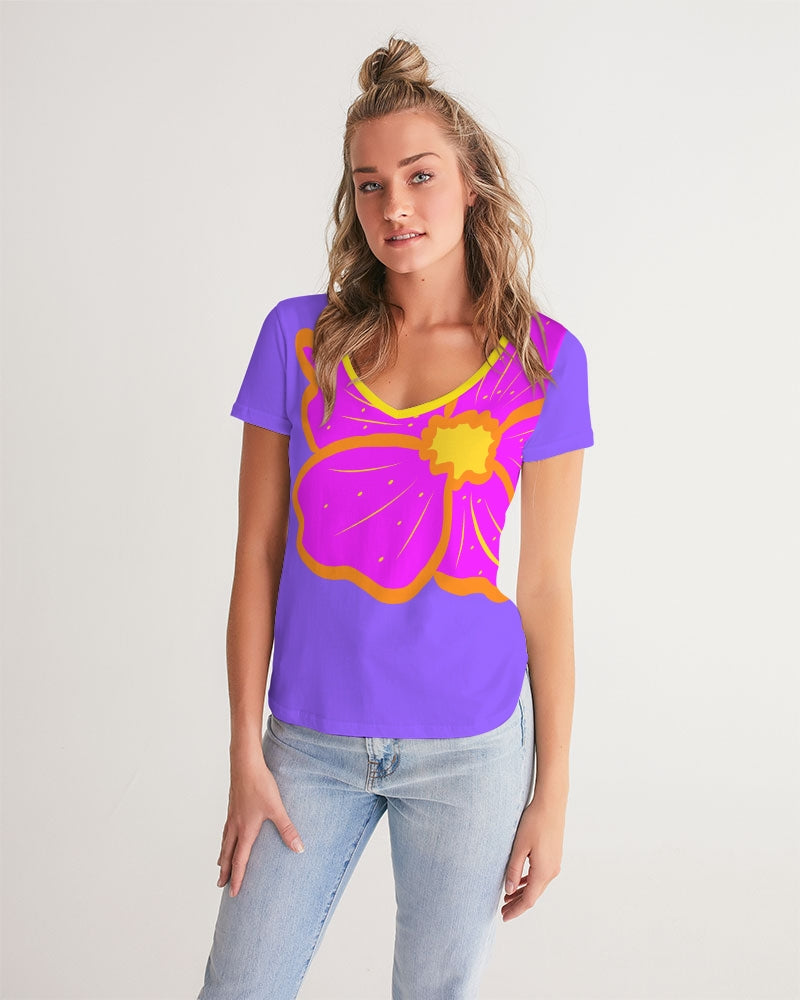 Cali Flower Ladies V-Neck Tee