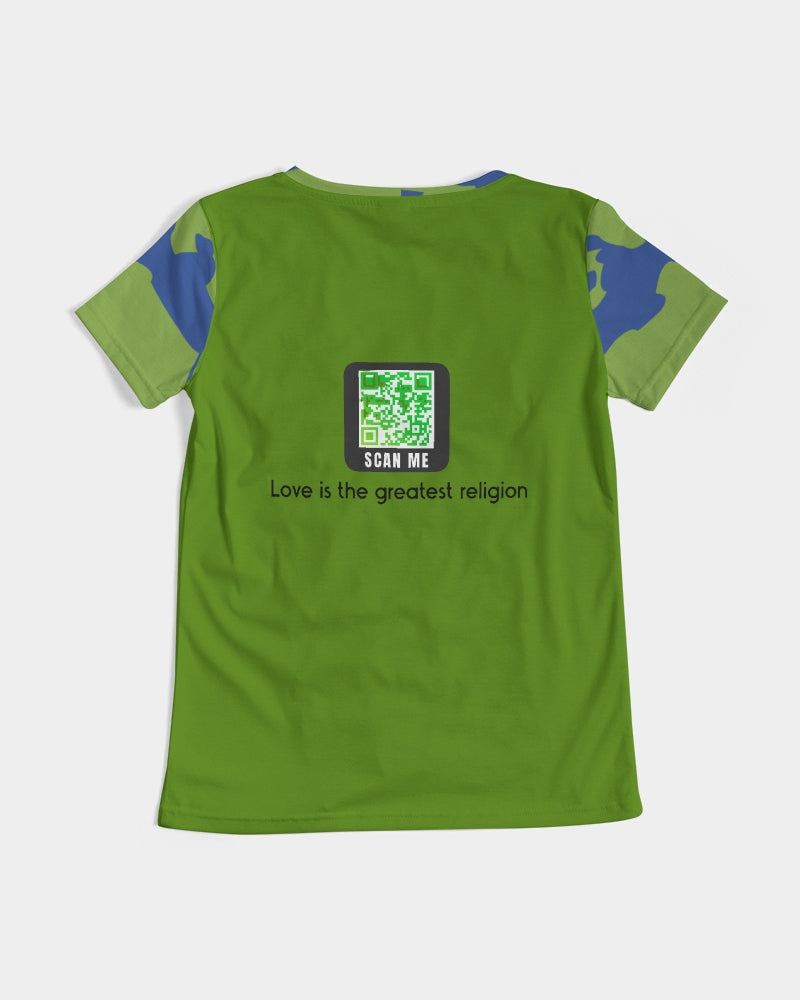 Love Is The Greatest Religion V-Neck Tee (QR CODE ON BACK for Brand Supporters)