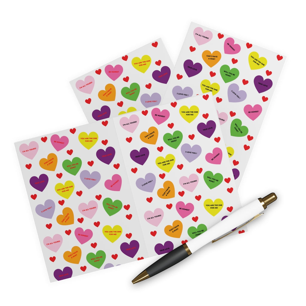 Valentine's Sweet Tart Hearts Blank Inside Greeting Cards (5 Pack)