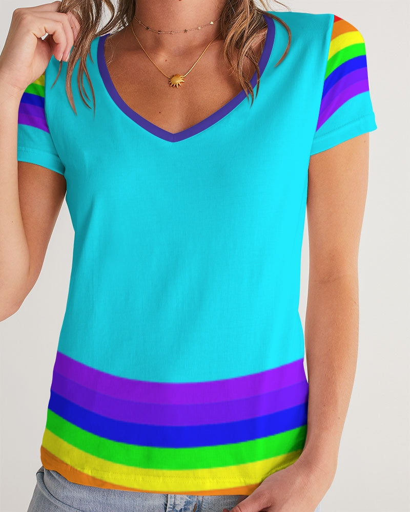 Rainbowbrite Aqua Ladies V-Neck Tee