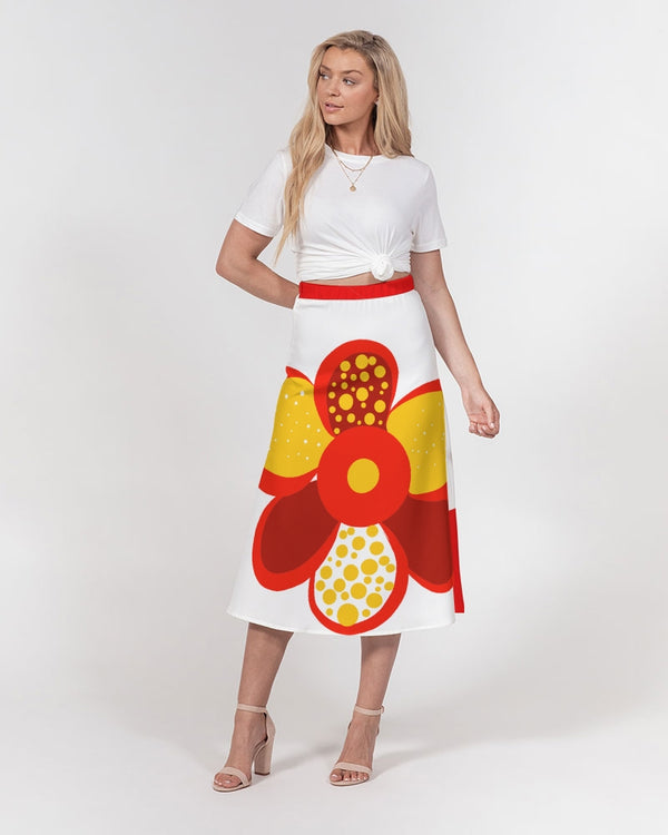 Fire Flower Ladies A-Line Midi Skirt