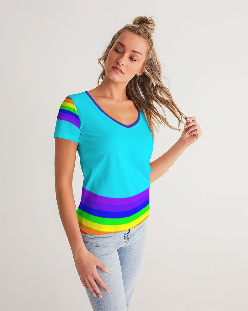 Rainbowbrite Aqua Ladies V-Neck Tee