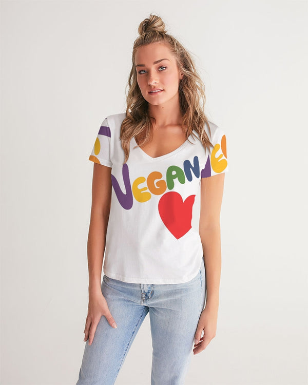 Vegan Heart Ladies V-Neck Tee