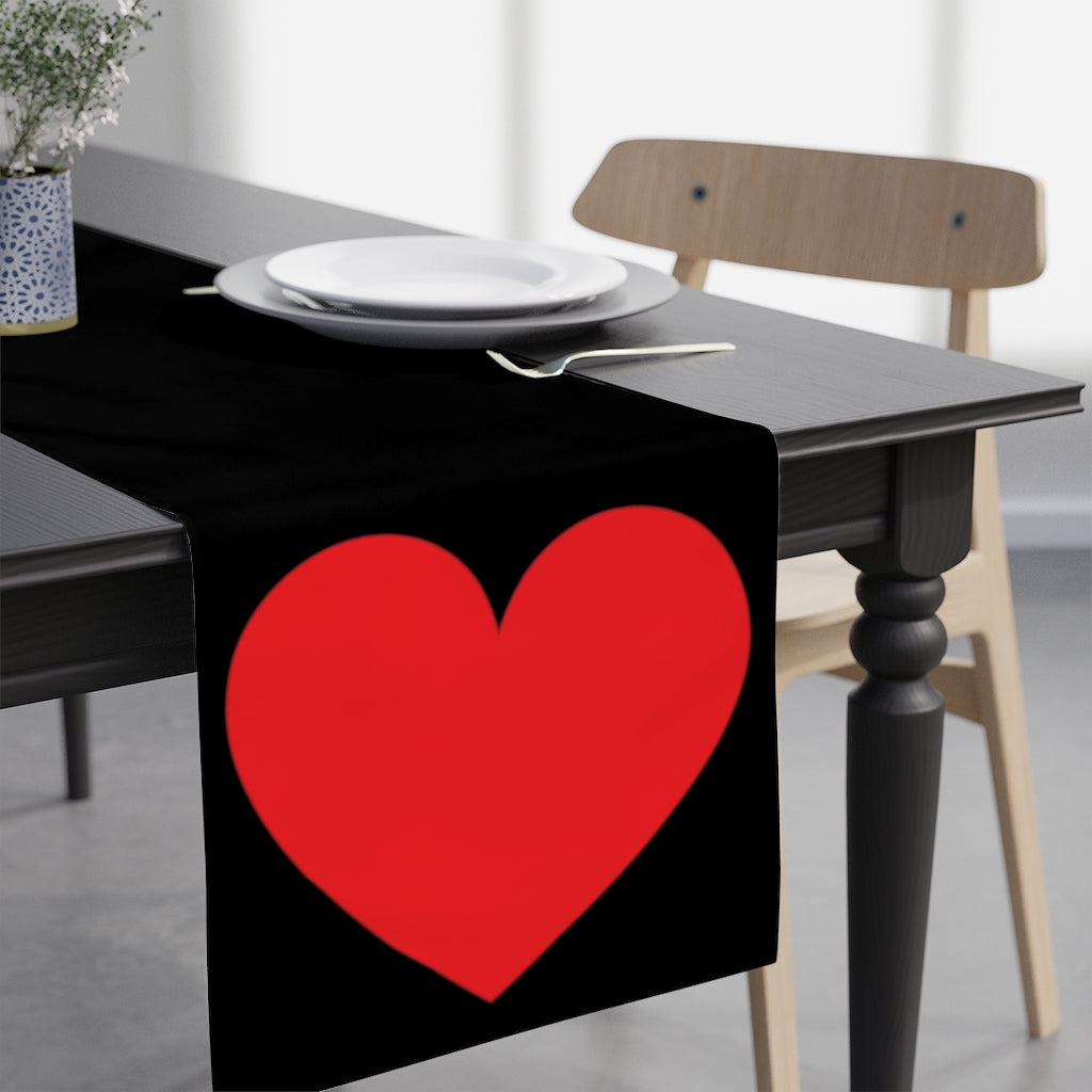 Big Red Heart Black Table Runner