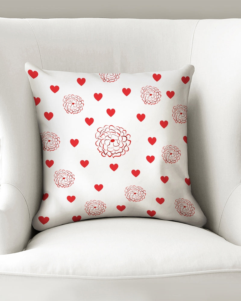 Valentine's Red Hearts and Roses 16x16 Throw Pillow Case - 0