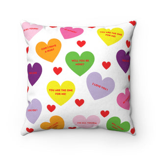 Valentine's Sweet Tart Hearts Faux Suede Square Pillow (14x14)