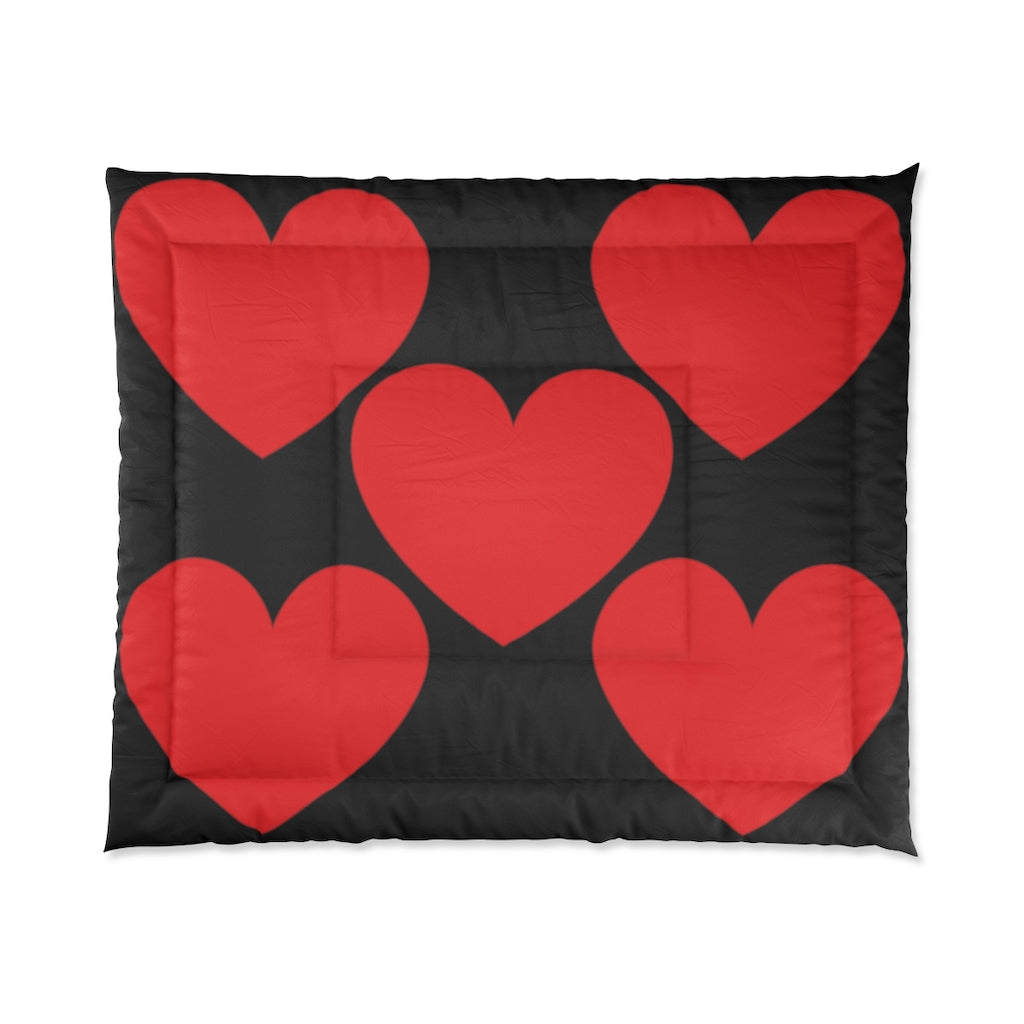 Big Red Heart Large Black Comforter - 0