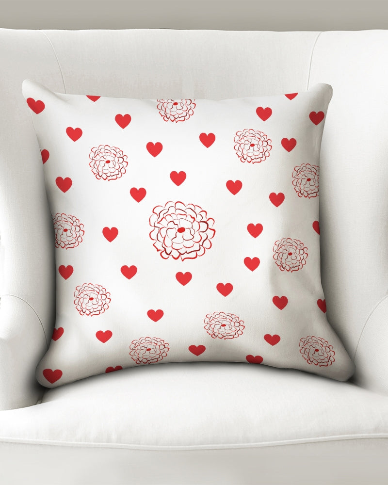 Valentine's Red Hearts and Roses 18x18 Throw Pillow Case