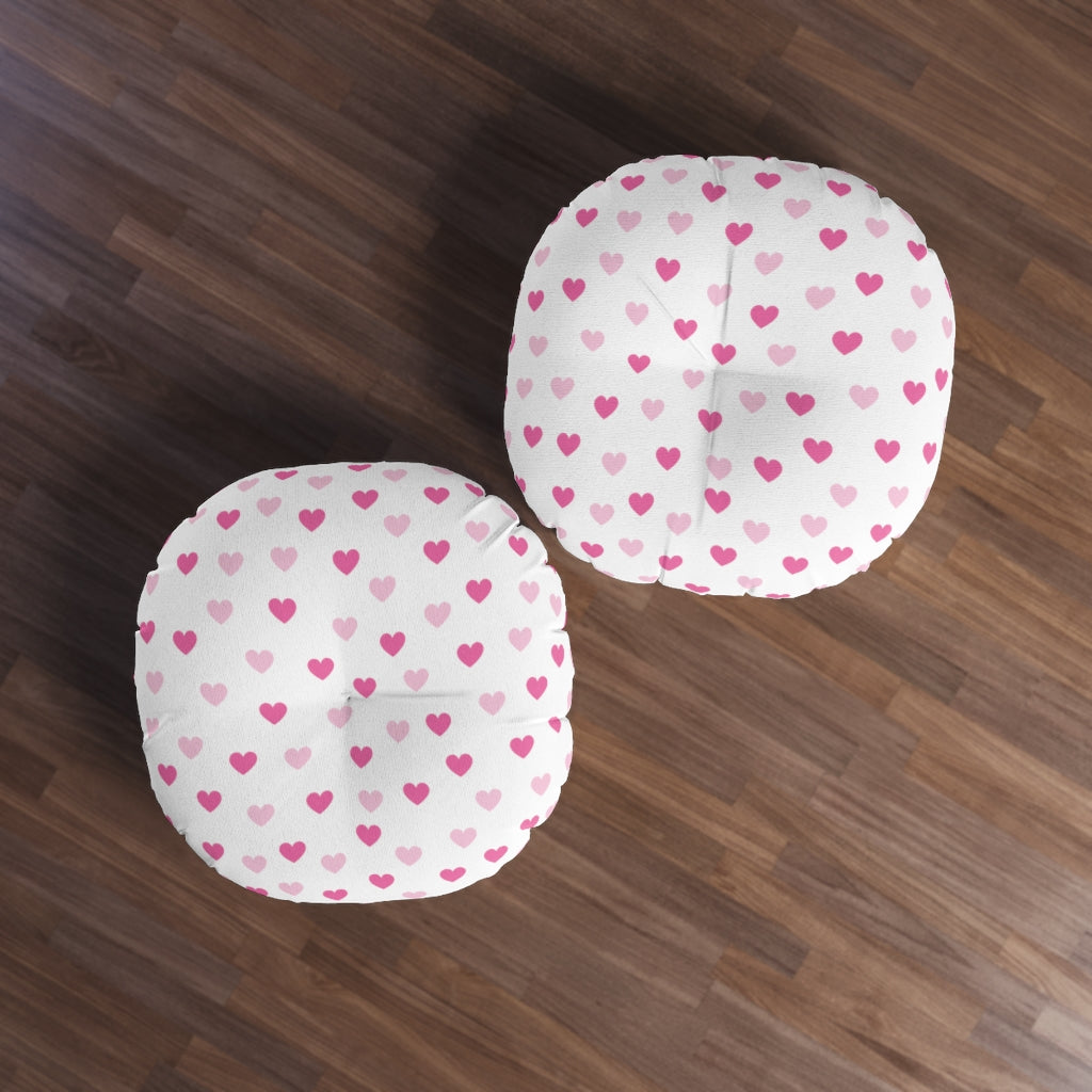 Pink Hearts Tufted Round Floor Pillow