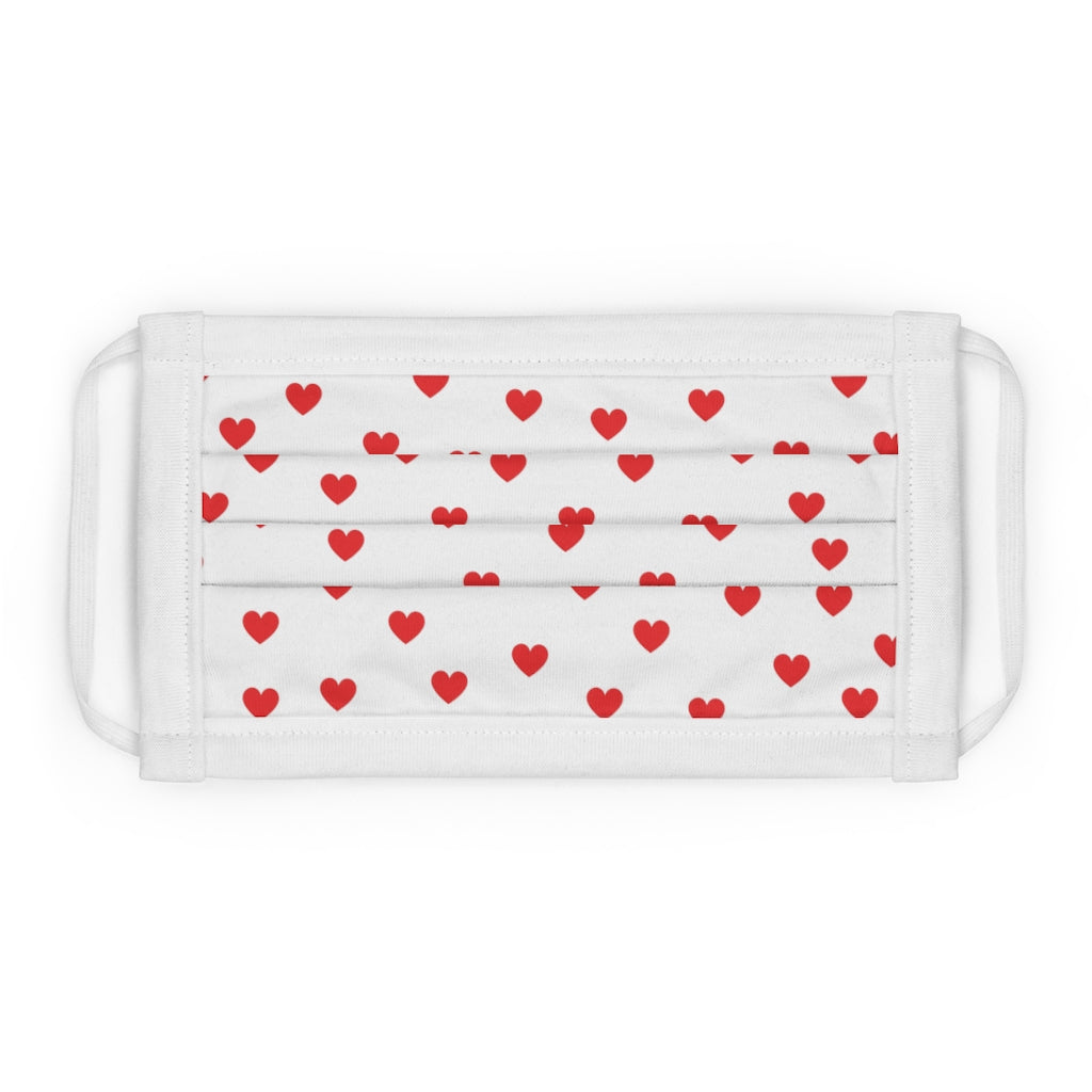 Valentine's Red Hearts White Cotton Face Mask