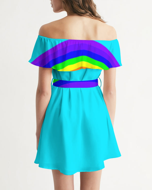 Rainbowbrite Aqua Ladies Aqua Off-Shoulder Dress