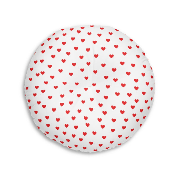 Red Hearts Tufted Round Floor Pillow