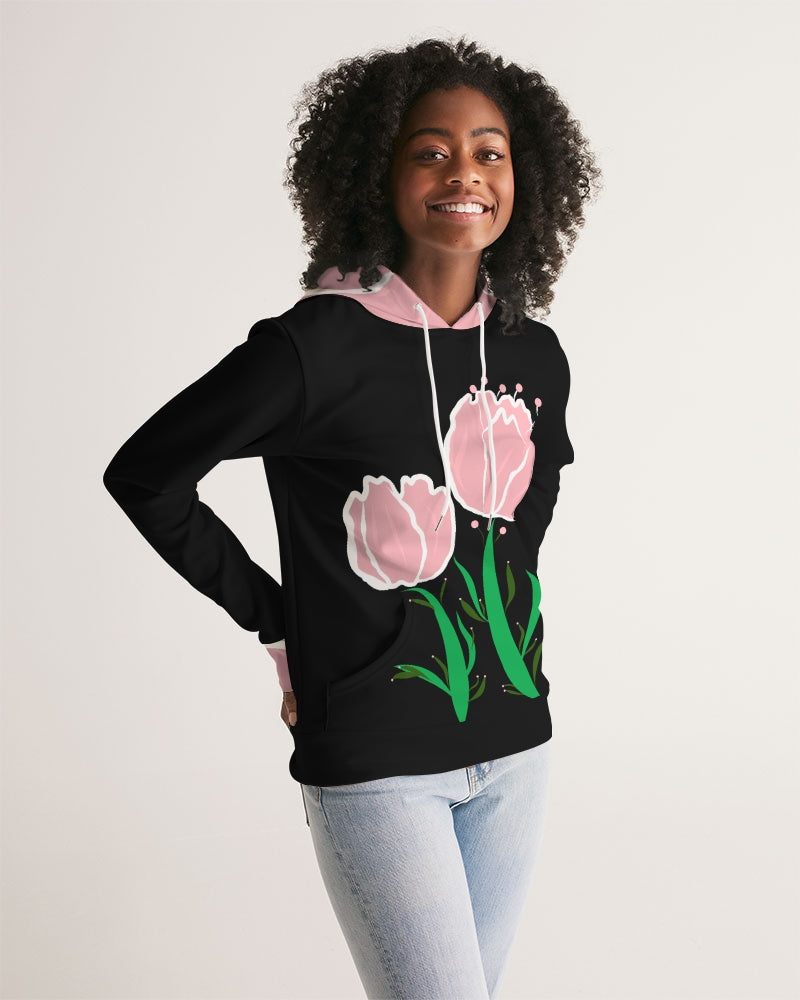 Peach Tulip Ladies Black Hoodie - 0