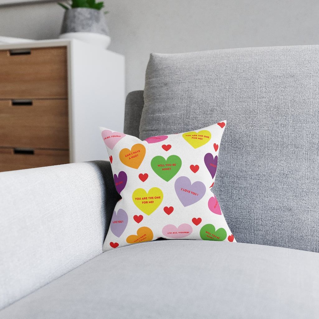 Sweet Tart Hearts Square Pillow|Pink Back