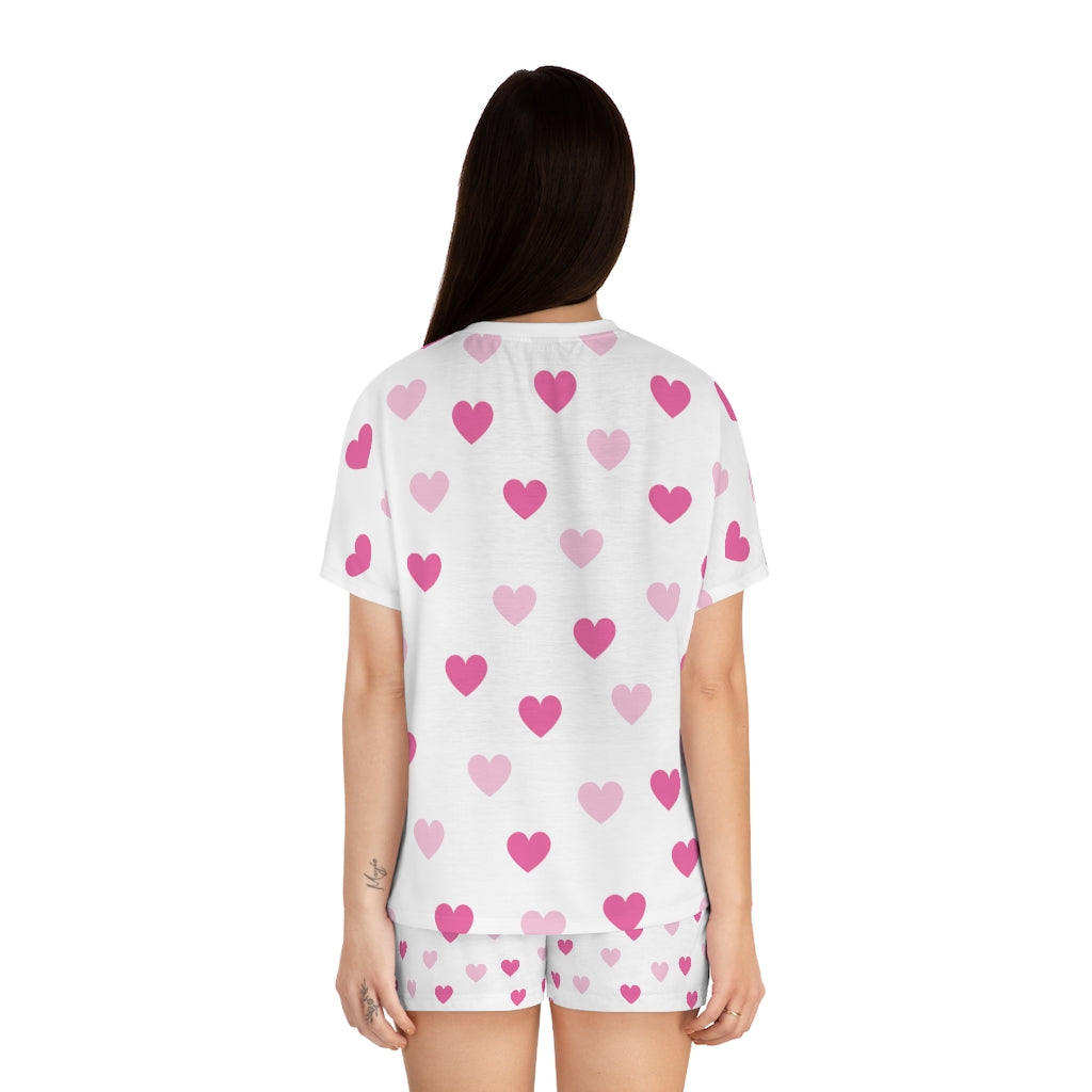 Pink Hearts Ladies Short Pajama Set