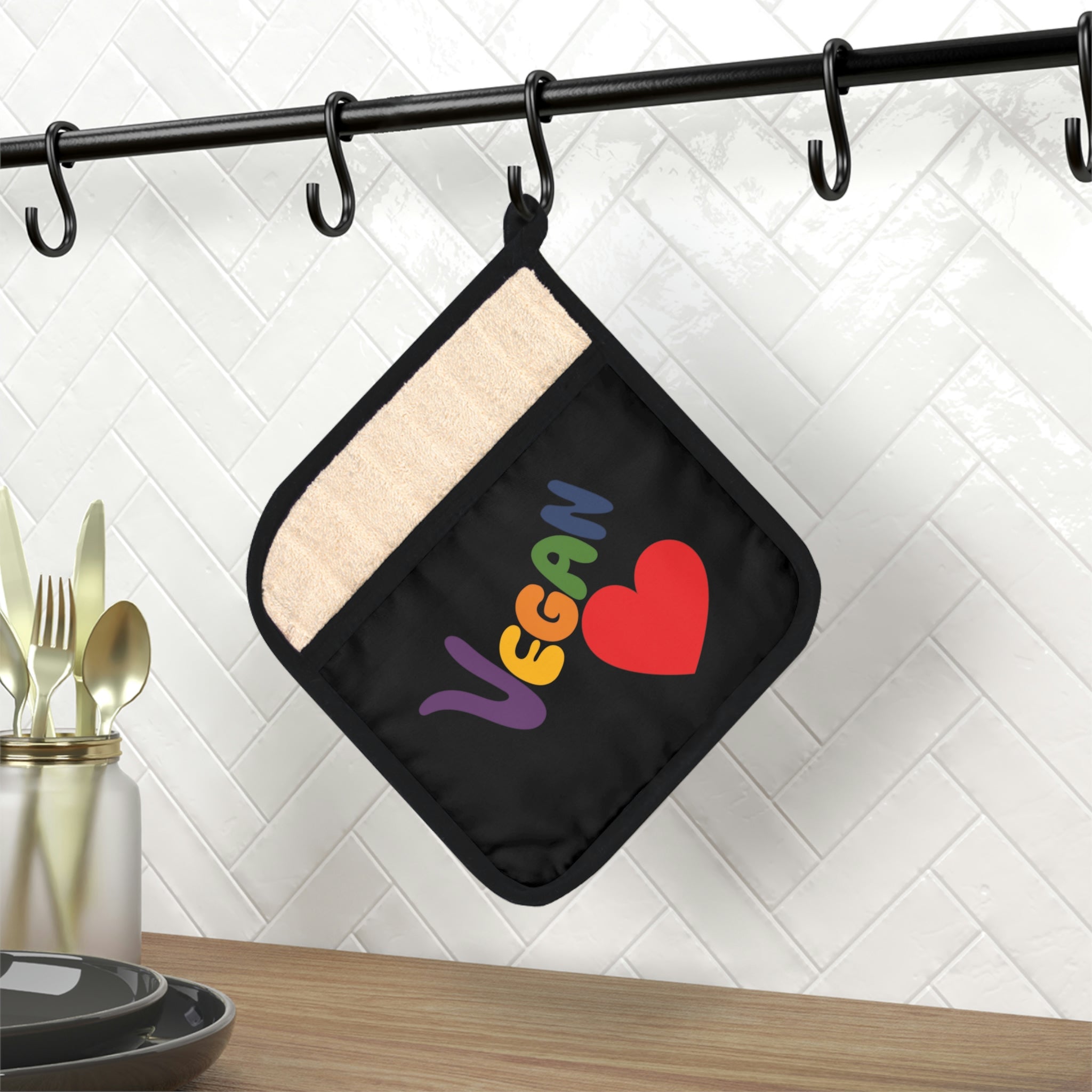 Vegan Heart Pot Holder with Pocket - 0