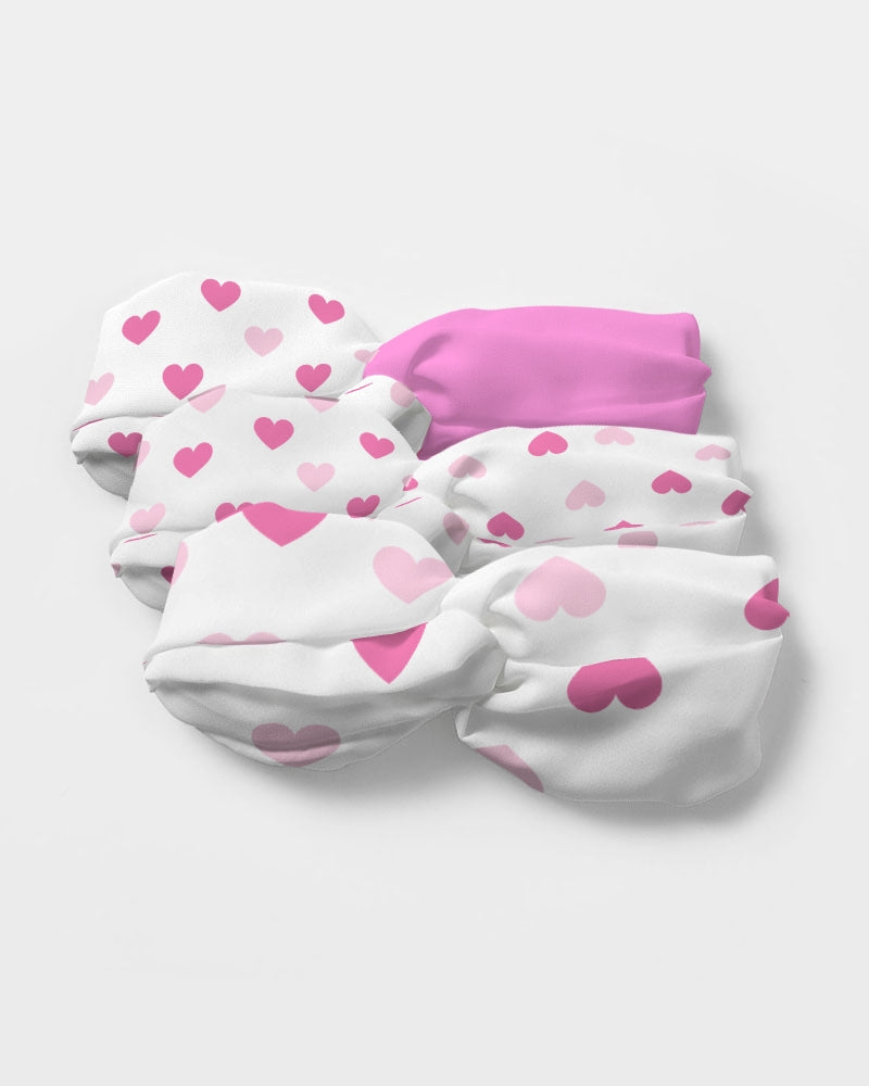 Pink Hearts Twist Knot Headband Set