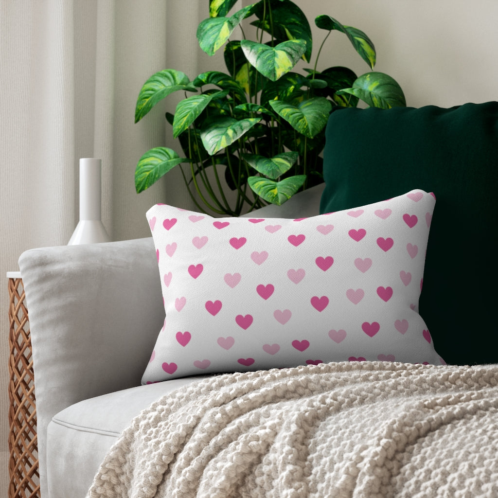 Pink Hearts Spun Polyester Lumbar Pillow