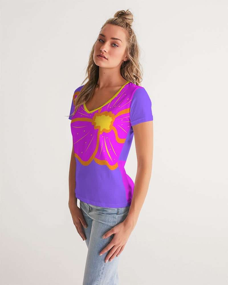 Cali Flower Ladies V-Neck Tee