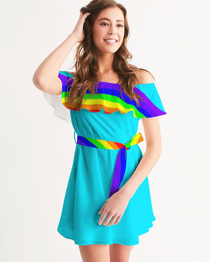 Rainbowbrite Aqua Ladies Aqua Off-Shoulder Dress