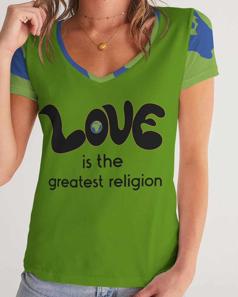 Love Is The Greatest Religion V-Neck Tee (QR CODE ON BACK for Brand Supporters)