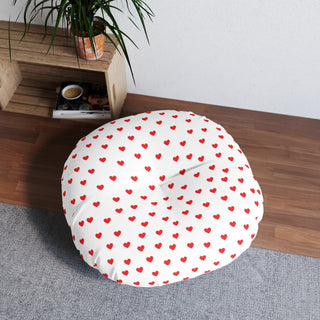Red Hearts Tufted Round Floor Pillow