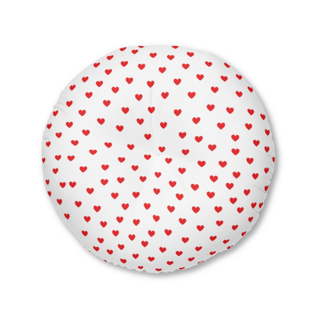 Red Hearts Tufted Round Floor Pillow