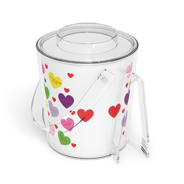 Sweet Tart Hearts White Ice Bucket with Tongs